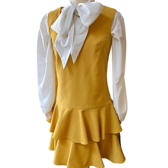 Killer Retro True Vintage 1970’s Marigold Tiered Ruffle Hem Drop Waist Dress - Picture 2 of 14